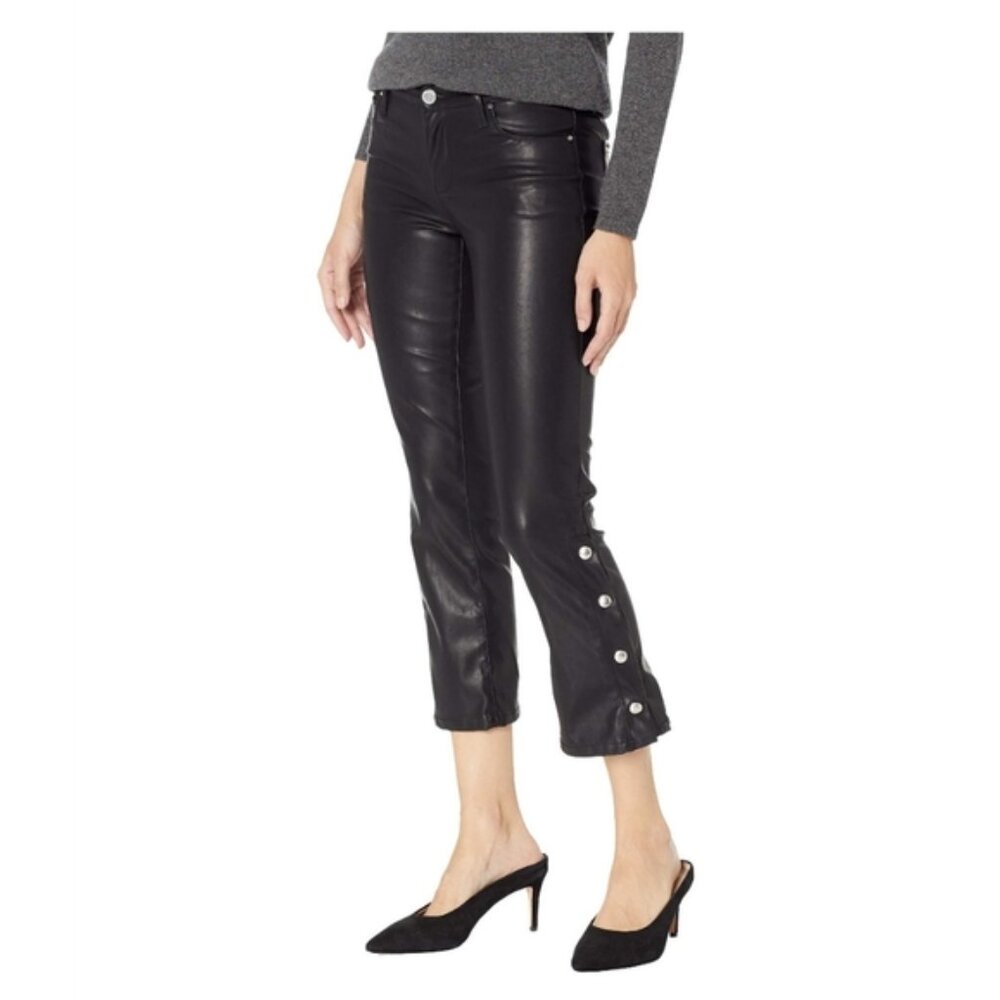 H&M Vegan Leather Straight Leg Pants with Buttons